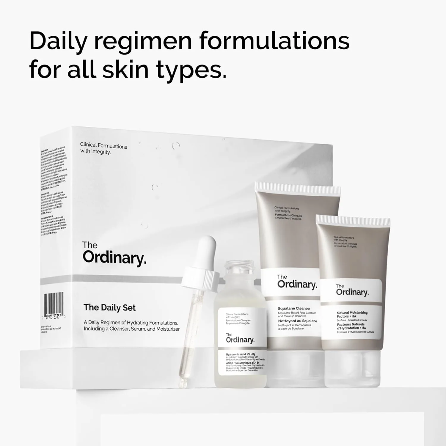 The Ordinary The Daily Set, набор для ежедневного ухода с очищающим средством с скваланом, гиалуроновой кислотой 2% + B5 и натуральными увлажняющими факторами + HA — фото 3