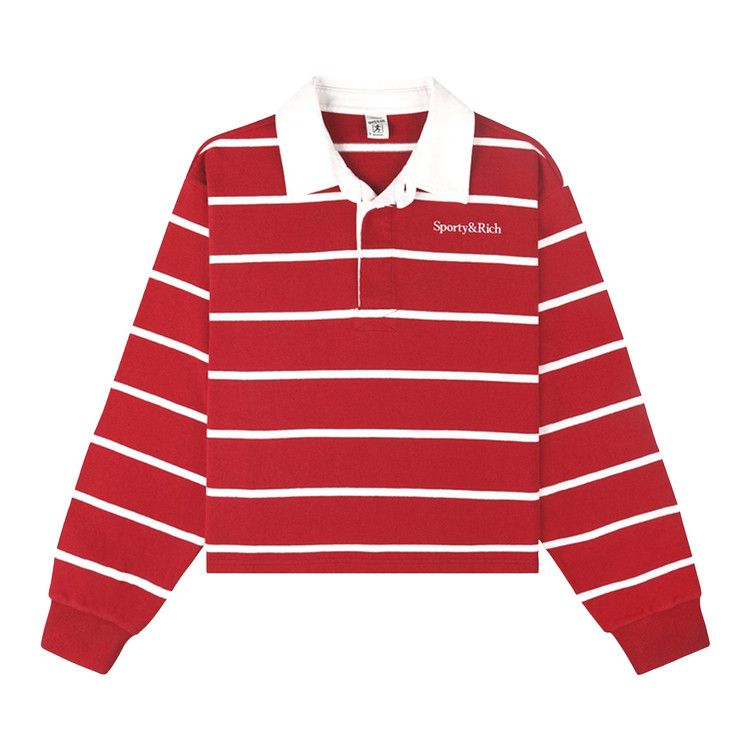 

Поло Sporty & Rich Serif Logo Cropped Rugby Polo, Ruby/White