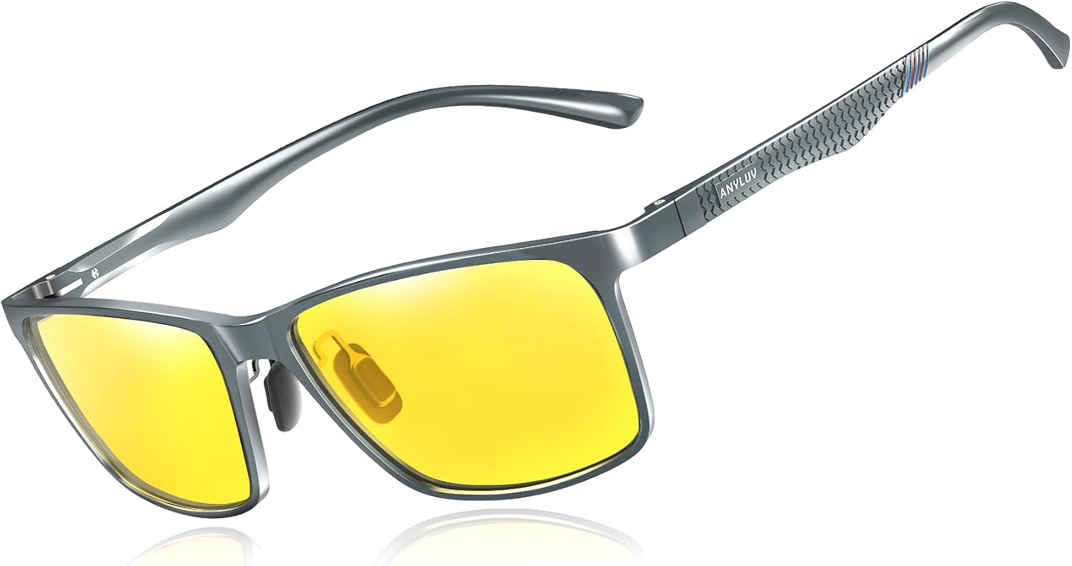 

Поляризованные солнцезащитные очки ANYLUV для мужчин, прямоугольная классическая оправа из алюминия и магния, солнцезащитные очки для мужчин с защитой от УФ-излучения, D08 Gunmetal/Night Version
