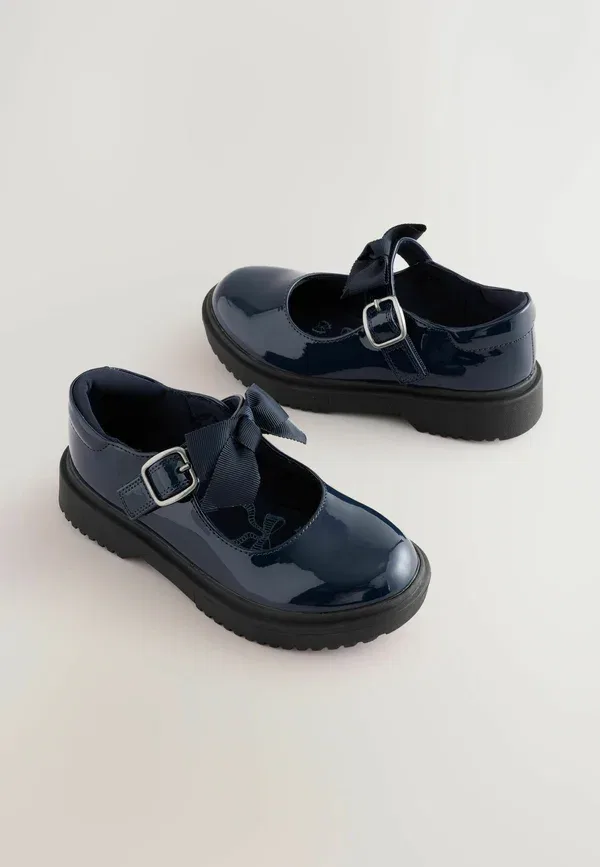 Туфли-лодочки Next, Wide fit (g) fit bow chunky mary jane school shoes . ankle strap ballet pumps, лакированные темно-синие — фото 3