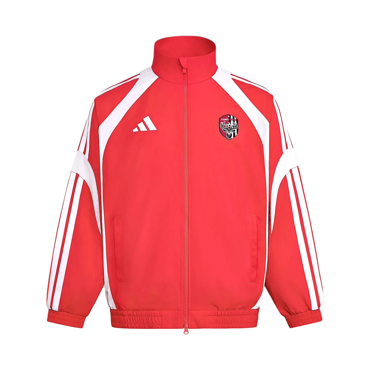 Куртка унисекс ярко-красная/белая, воротник-стойка, умеренная Adidas, Bright Red/White