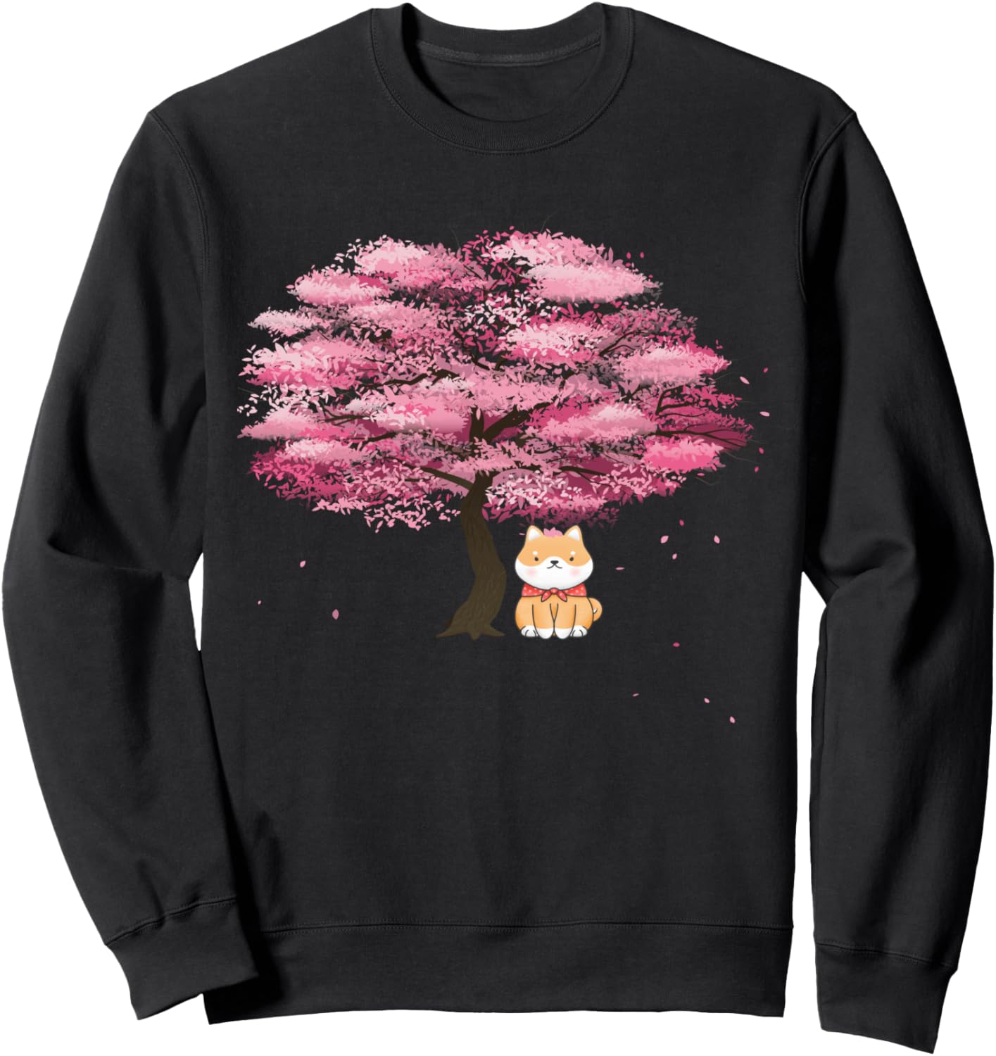 

Милая толстовка с изображением японской собаки породы сиба-ину и цветущей сакуры Japanese Apparels, черный