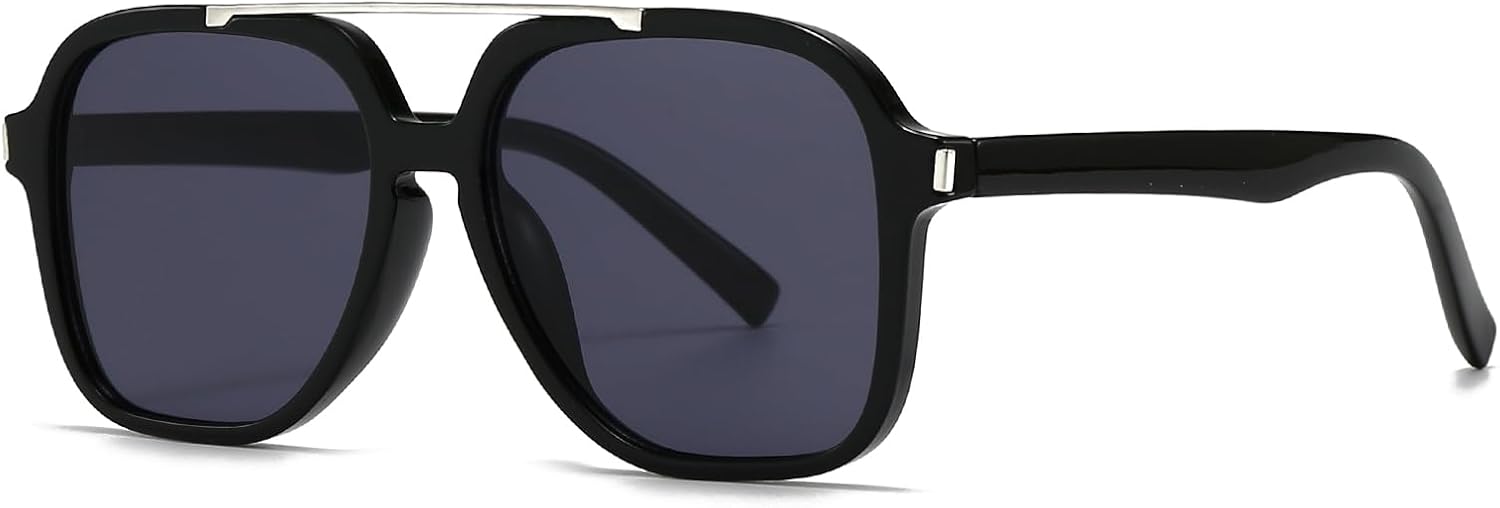 

Модные квадратные солнцезащитные очки-пилот YAMEIZE для женщин и мужчин в стиле ретро с двойной перемычкой и защитой от УФ-излучения UV400, винтажные, прямоугольные, для вождения, Black Black