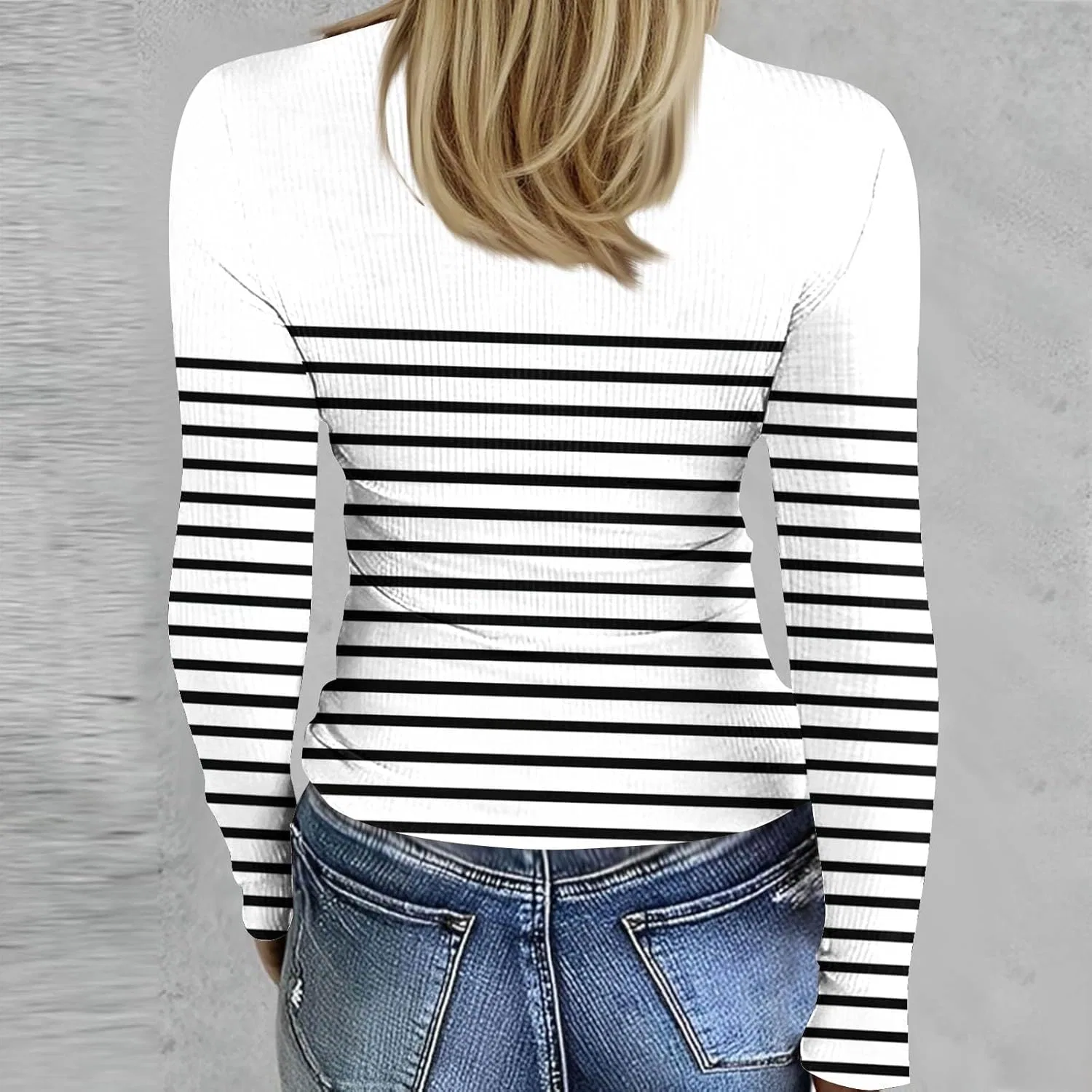 Женская футболка с длинным рукавом, полоска, 2-light Gray — фото 3