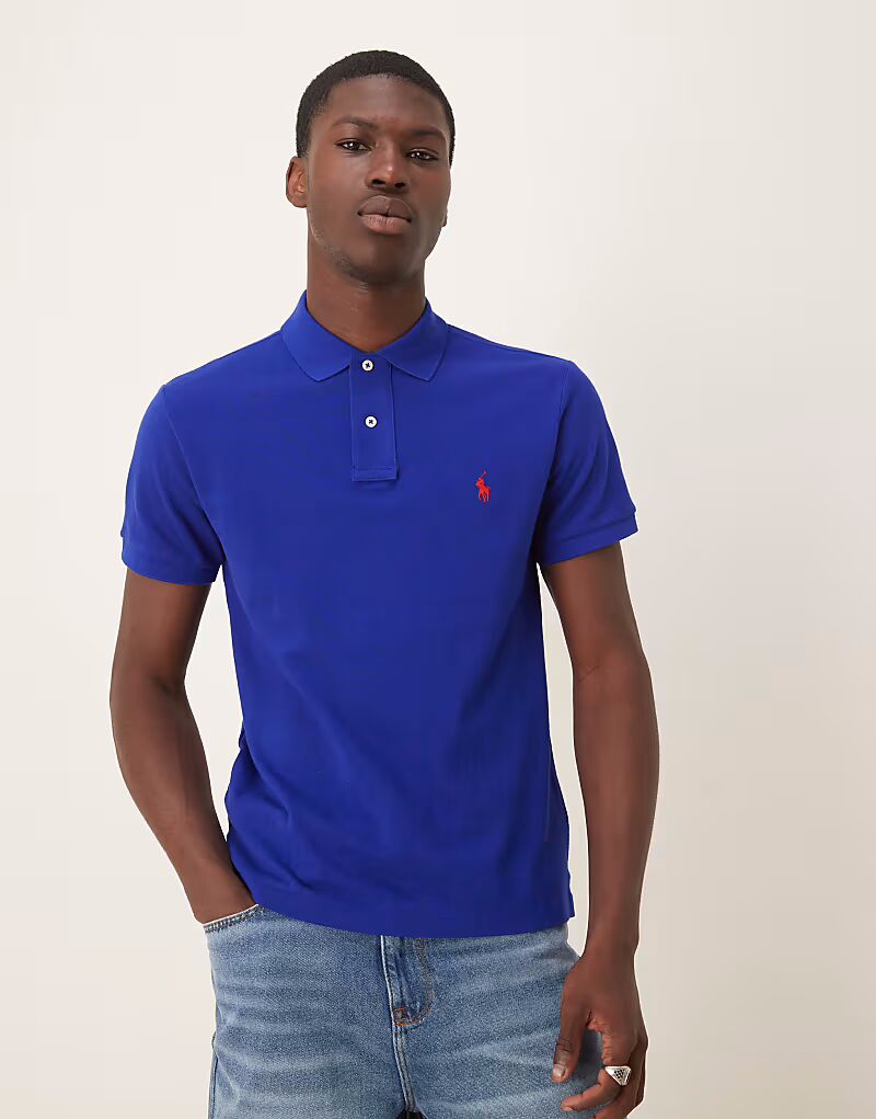 

Поло Polo Ralph Lauren с логотипом и принтом в виде пике облегающего кроя королевского синего цвета