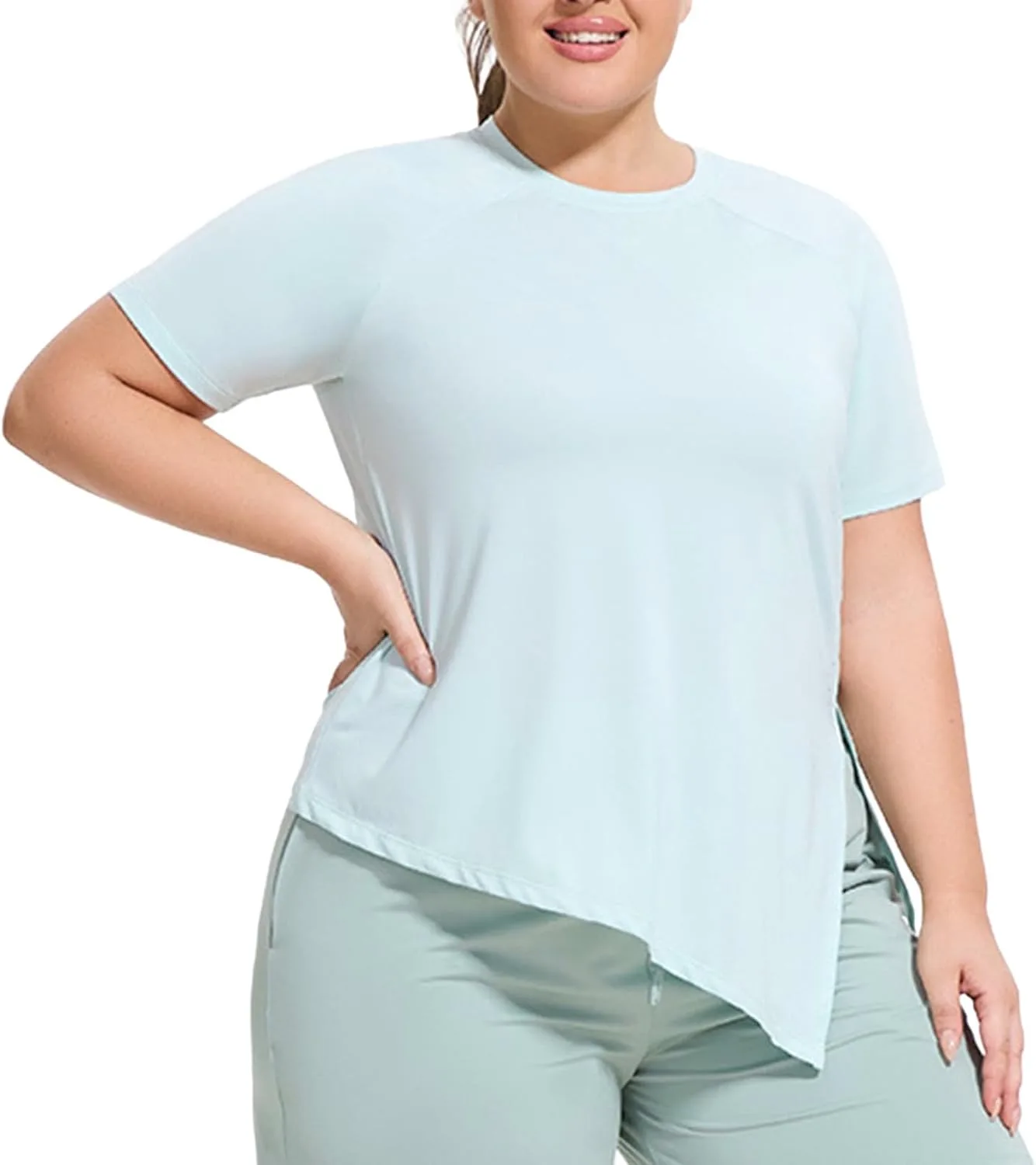 Футболка для тренировок Plus Size с неровным краем, дышащая, свободного кроя, для йоги, бега, походов и зала Generic, синий