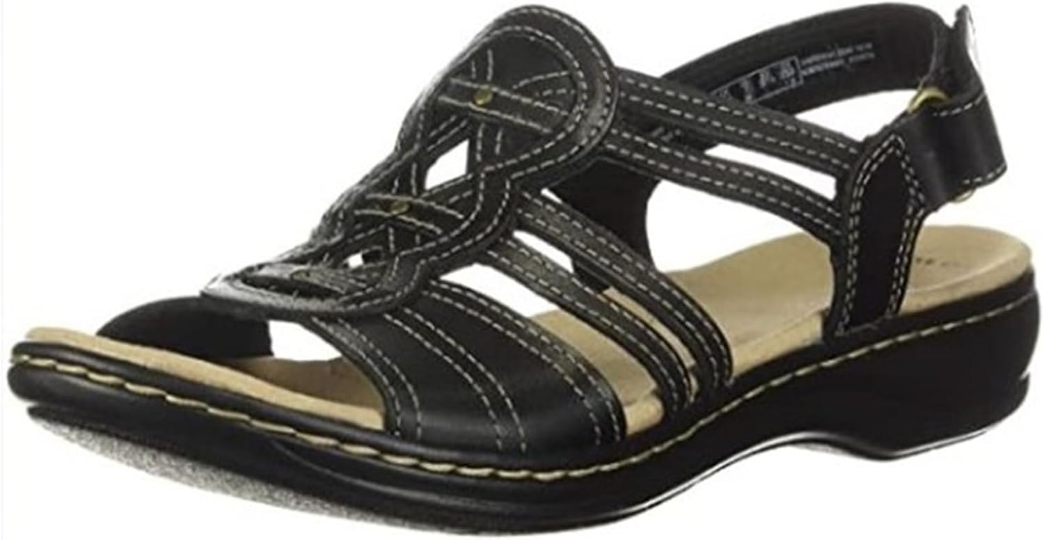 

Женские босоножки на танкетке, удобные кожаные ортопедические сандалии для ходьбы, повседневные летние слипоны с поддержкой свода стопы, открытым носком и ремешком на щиколотке, комфортные для ходьбы весь день Generic, черный