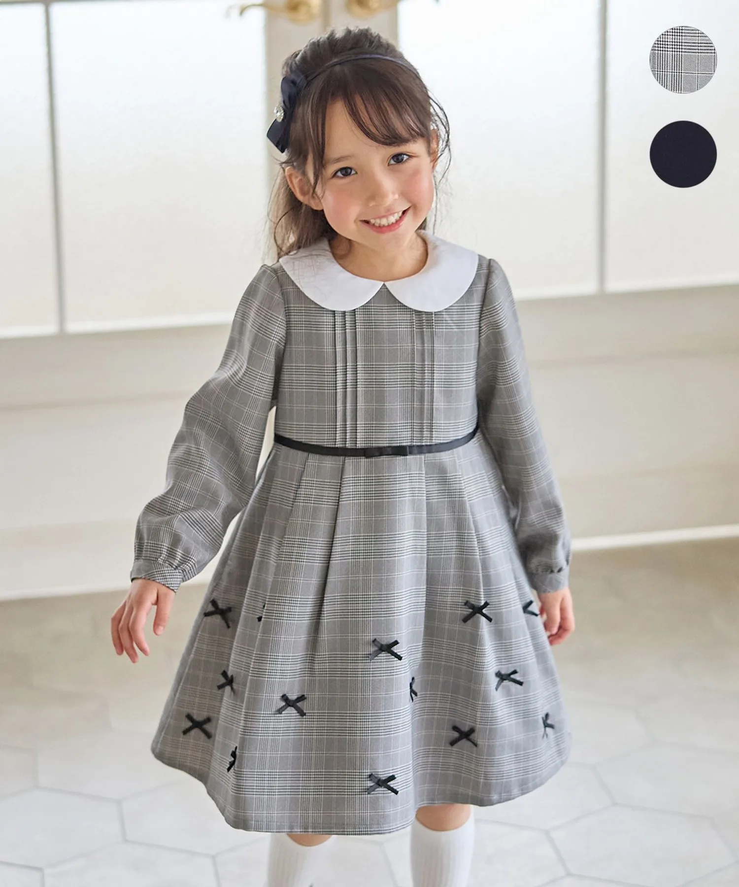 Детское платье с воротником и лентами ANY KIDS OPFKLS0095 серое