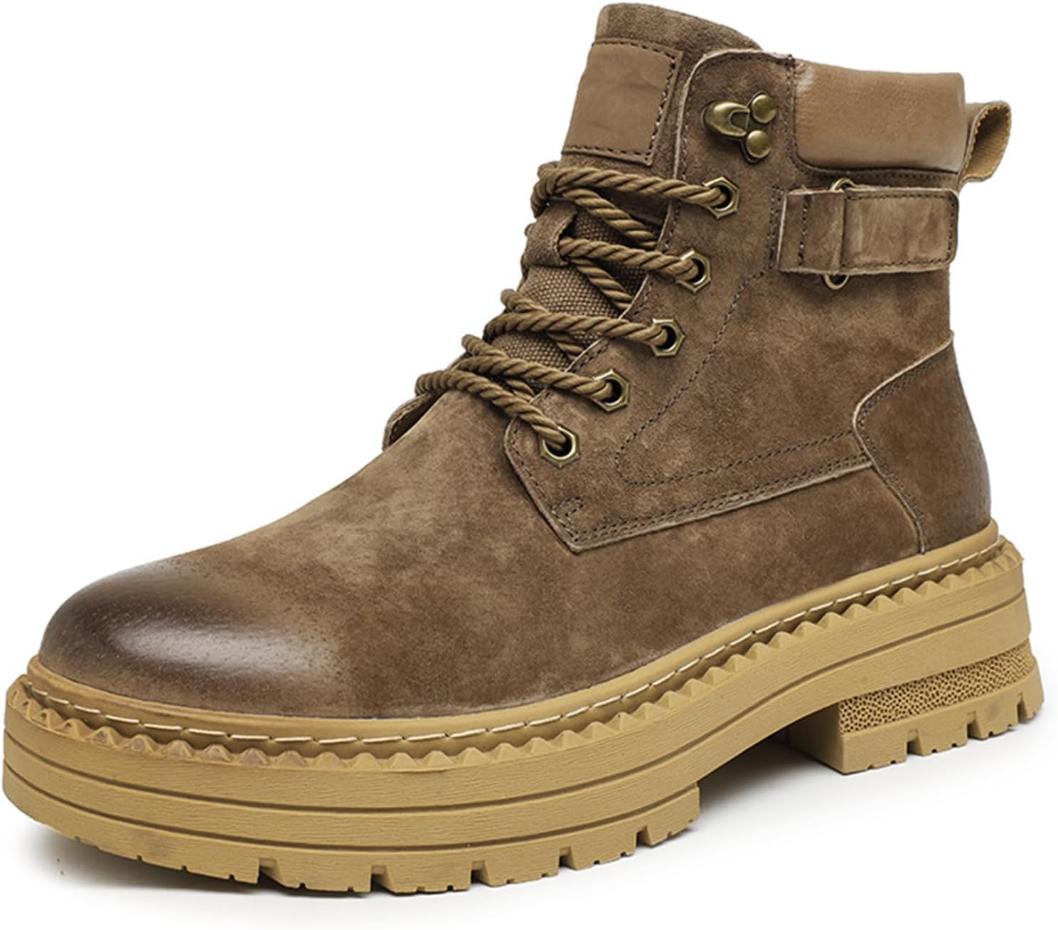 

Зимне-осенние мужские высокие ботинки из натуральной кожи с запрокинутым носком для мужчин, наружные нескользящие прогулочные ботинки Generic, хаки