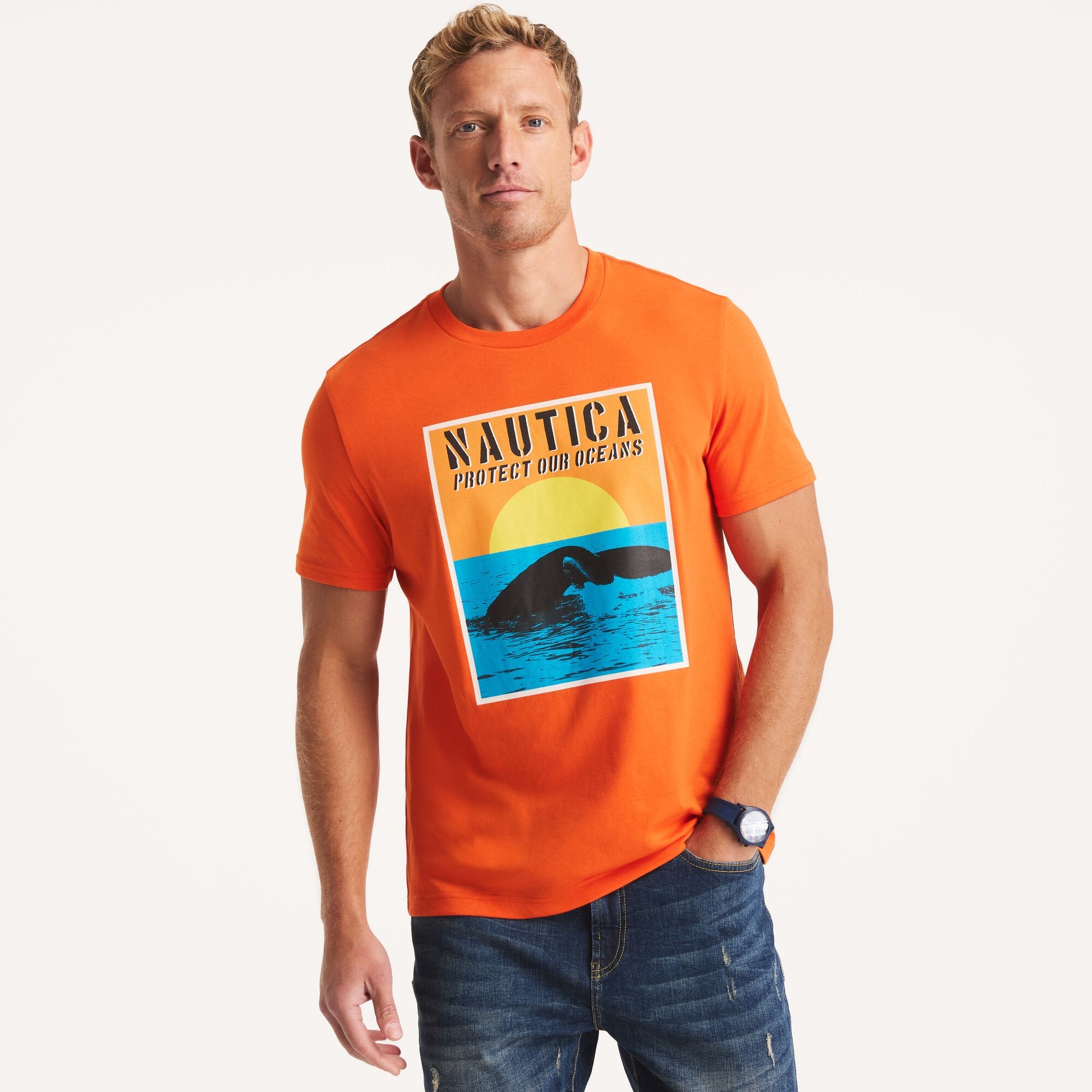 

Футболка Nautica Mens Protect Our Oceans с графическим принтом, цвет pier orange