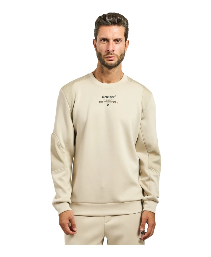 

Бежевый свитер с круглым вырезом и контрастными вставками Guess, бежевый