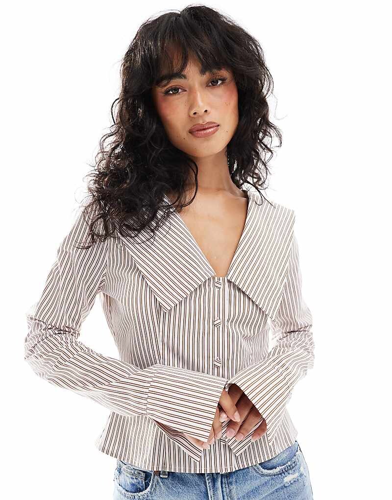 

ASOS DESIGN – приталенная рубашка из поплина с воротником в розовые полоски