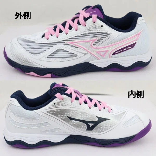 Унисекс кроссовки для настольного тенниса «Wave Medal 7» от Mizuno, 11 White X Pink X Purple — фото 3