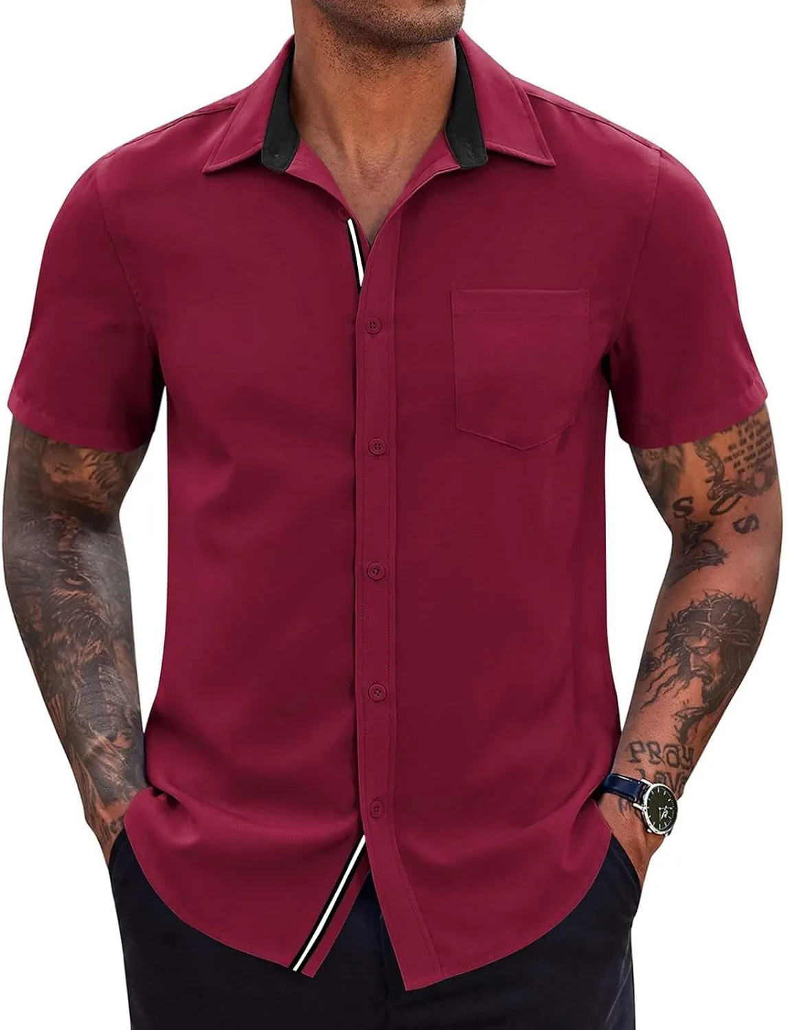 

Мужская рубашка с коротким рукавом Casual, Spread Collar