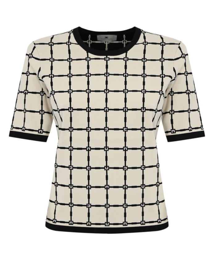 

Свитер с короткими рукавами и геометрическим логотипом Elisabetta Franchi, белый