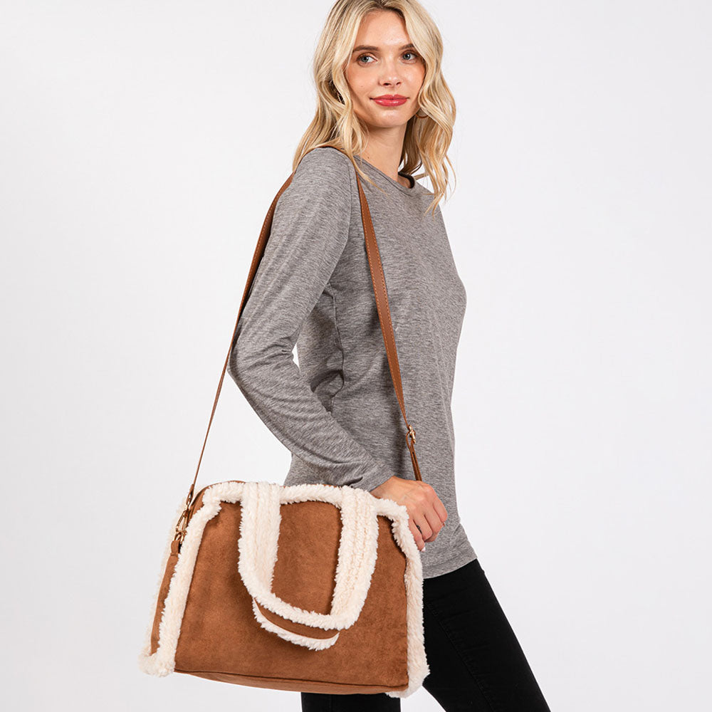 

Сумка-тоут и кроссбоди с отделкой из флиса и регулируемым ремнем FASHNZFAB, коричневый