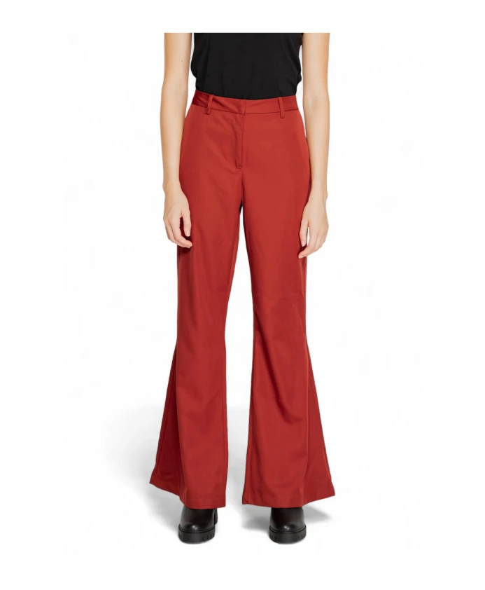 

Красные расклешенные брюки, простой крой, молния. Vero Moda, красный