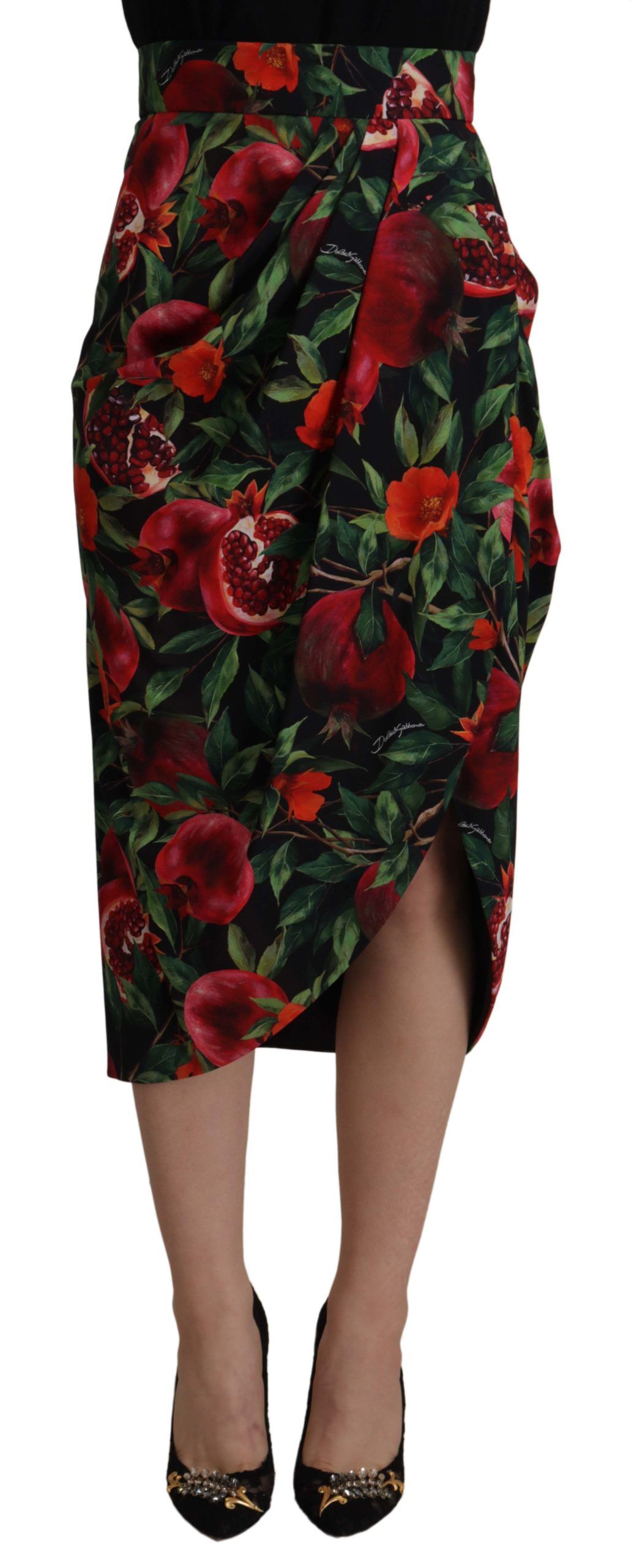 

Шикарная юбка-миди с запахом и фруктовым мотивом Dolce & Gabbana, черно-красный