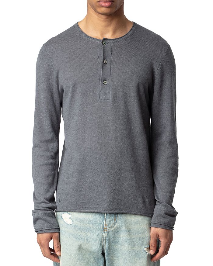 

Сигнатурная рубашка-хенли из льна классического кроя Zadig & Voltaire, серый