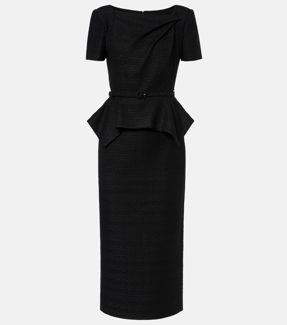 

Платье миди букле с поясом и баской Roland Mouret, черный