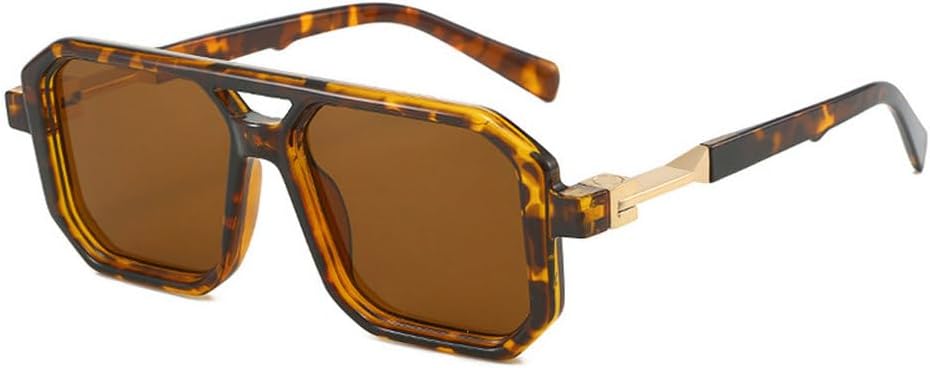 

Солнцезащитные очки с двойной перемычкой для женщин, модные градиентные очки с защитой от УФ-излучения UV400, ретро-многоугольные солнцезащитные очки для мужчин HVTVTLA, Leopard Tea