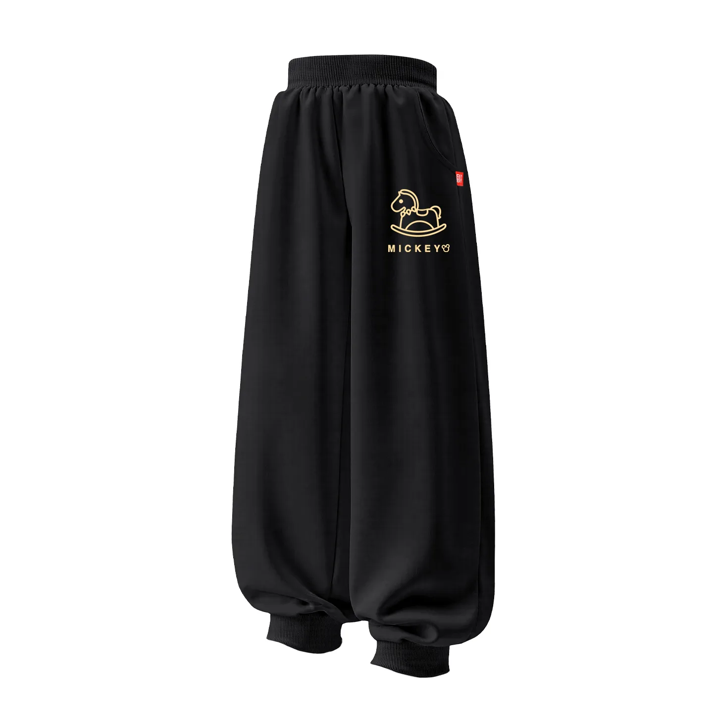 Детские вязаные спортивные штаны Disney, [Thickened and Fleece-Lined]De Fu Ma Logo K Black — фото 3