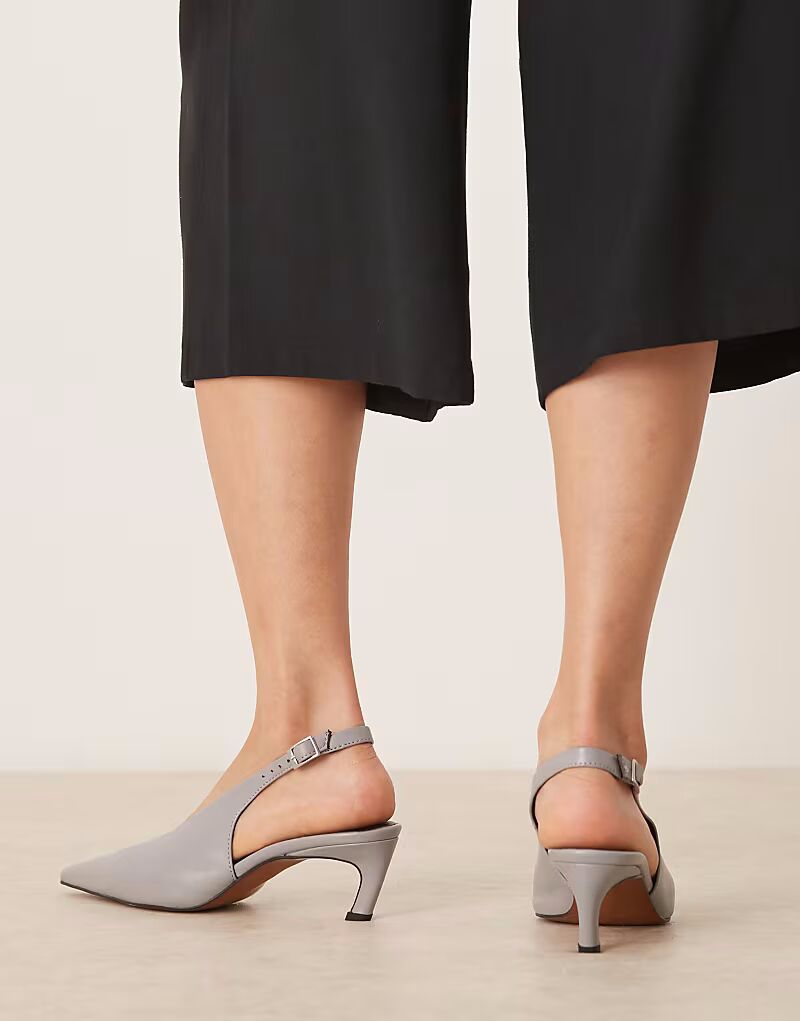 Туфли ASOS DESIGN Sculpt премиум-класса на среднем каблуке из серой кожи — фото 2