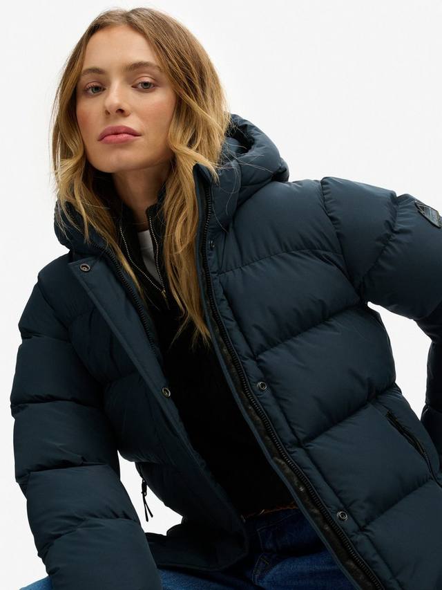 Утепленная худи куртка миди спортивная Superdry, Blueberry Navy — фото 4