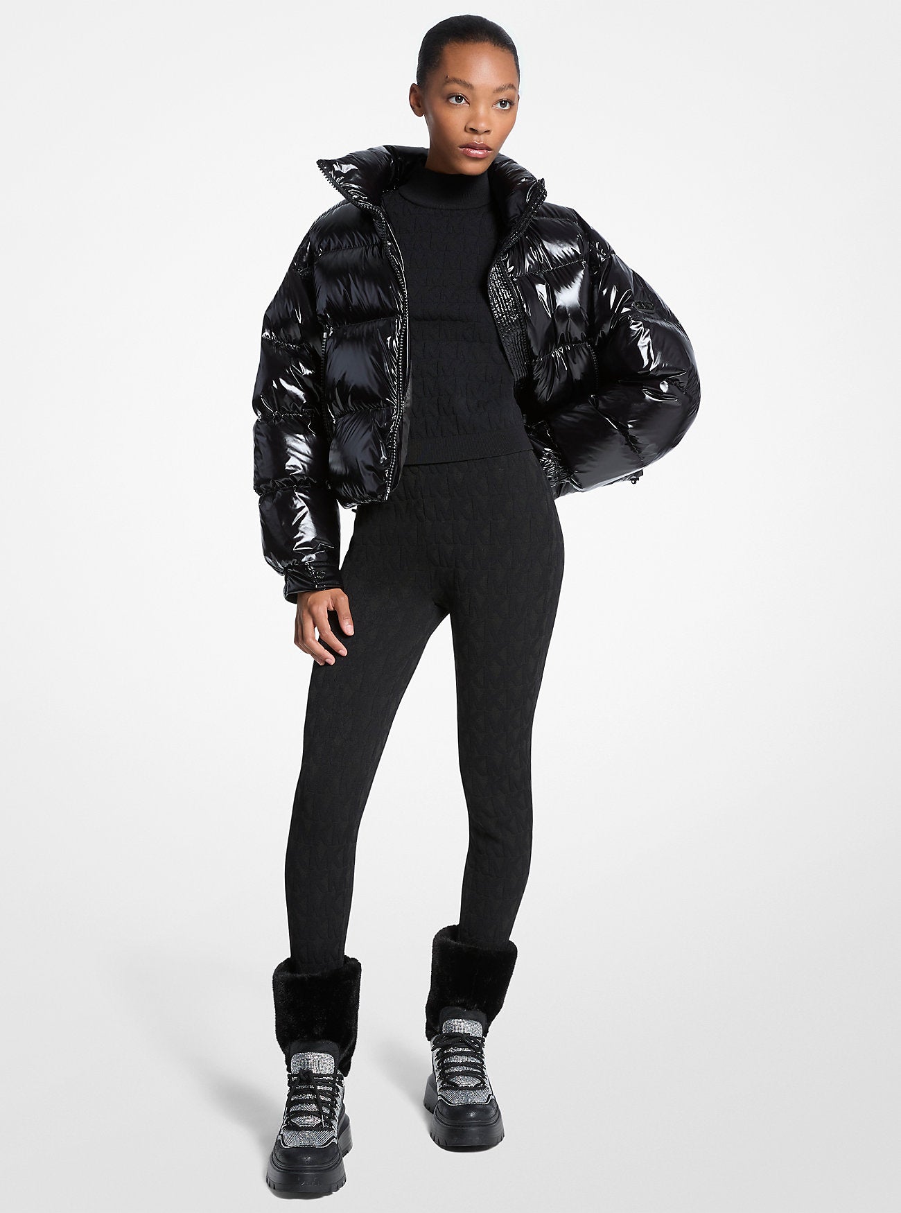 

Жаккардовые лыжные леггинсы с тисненым логотипом Michael Kors, черный