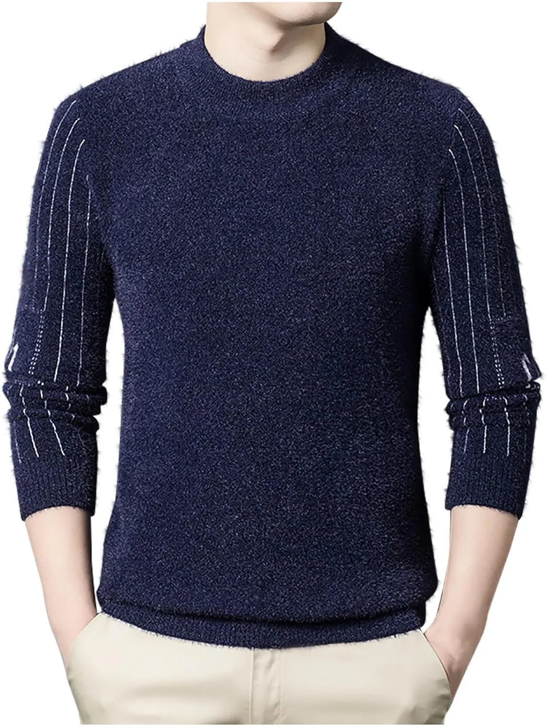 

Мужской свитер Dgoopd с круглым вырезом, полосатый, вязаный, с длинными рукавами