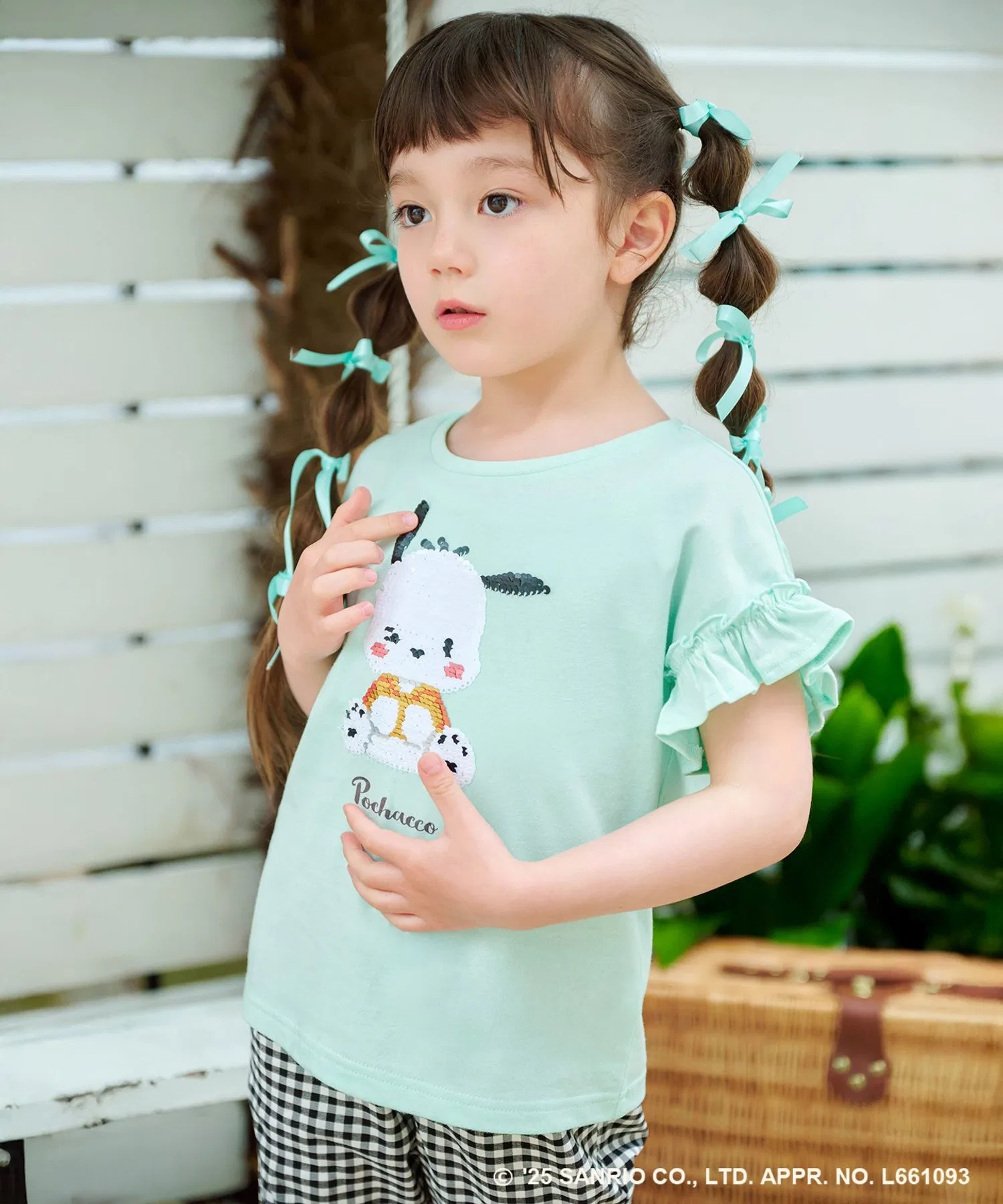 Детская футболка с пайетками ANY FAM × Sanrio Characters с фриволите, кремовая — фото 4