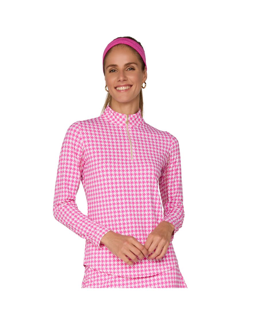 

Топ с длинными рукавами и воротником-стойкой от G Lifestyle G Lifestyle Clothing, Pink houndstooth