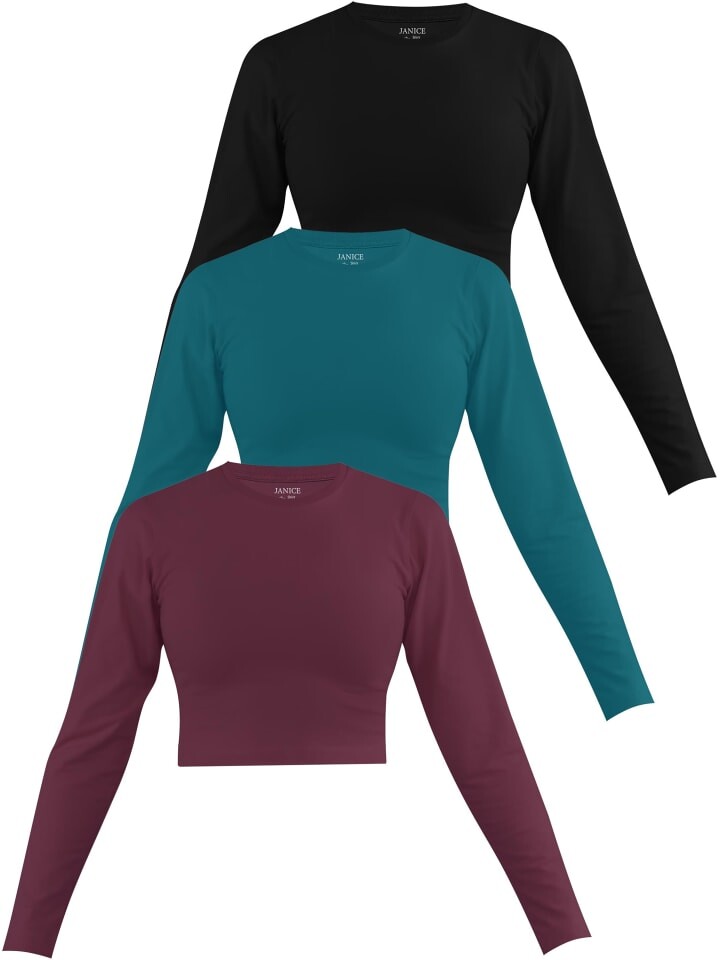 

Лонгслив Janice 3 x Damen crop Langarmshirt hochgeschlossen Noia, цвет Burgund/Petrol/Schwarz