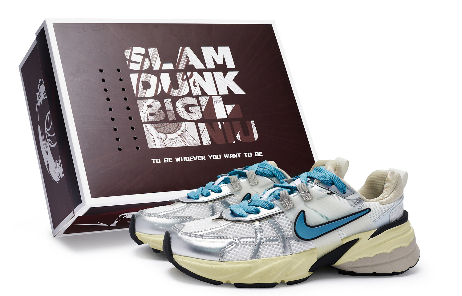 

Кроссовки для бега V2K Run женские с низким верхом, серебристые/голубые Nike