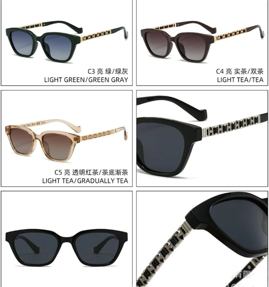 

Поляризованные солнцезащитные очки в маленькой оправе для женщин, солнцезащитные очки с буквами, цепочкой и полой оправой, защита от ультрафиолета UV400 HDUBFY, C4