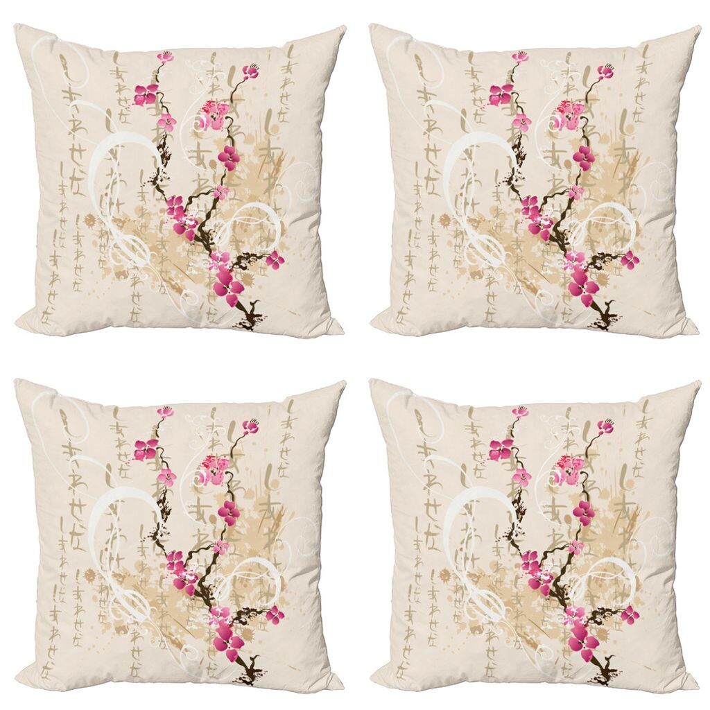 

ABAKUHAUS Набор чехлов для подушек Cherry Blossom (4 шт.), Буквы Цветы Сакуры, Современная двусторонняя цифровая печать, 50 см x 50 см, Разноцветные