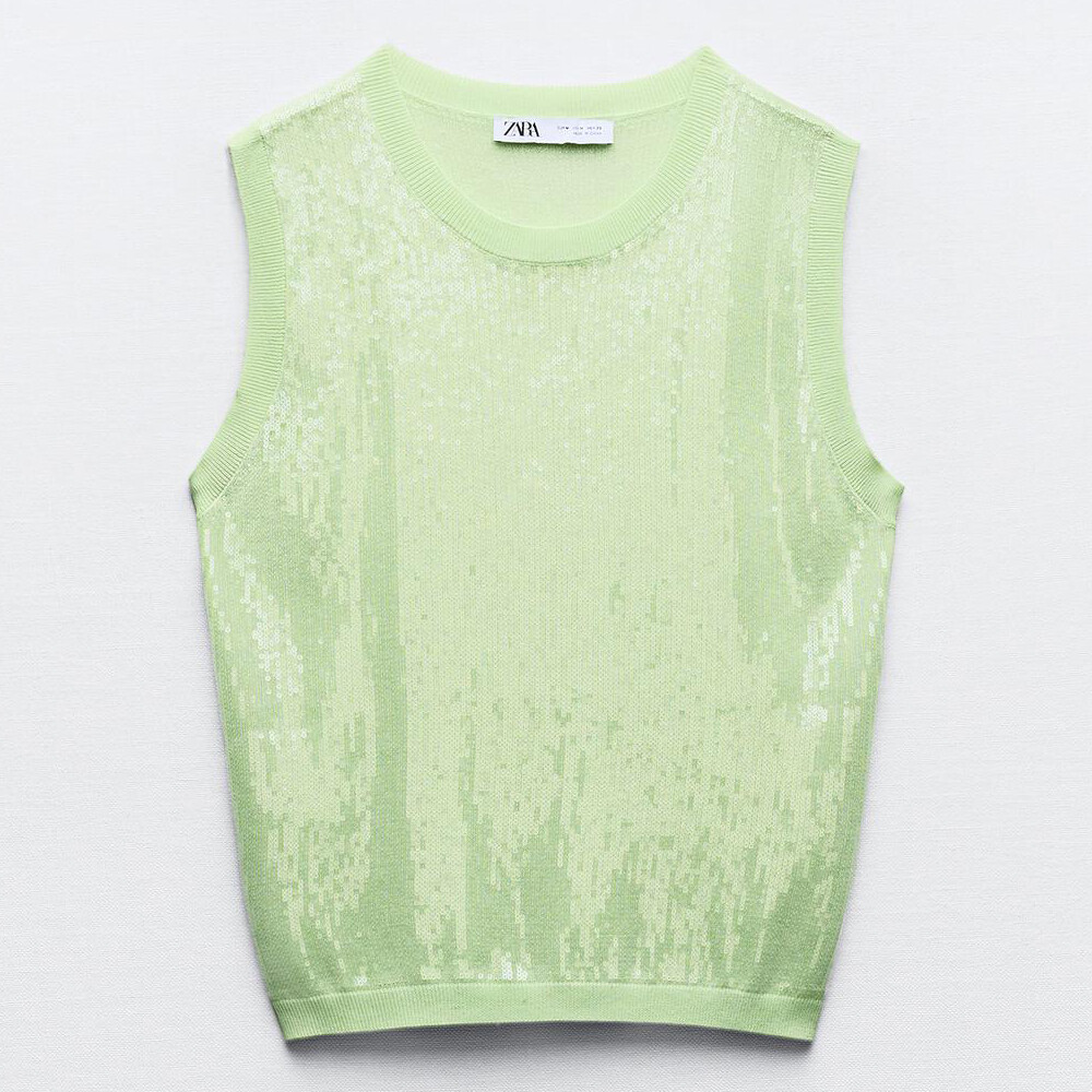 

Топ Zara Sleeveless Sequinned Knit, светло-зеленый
