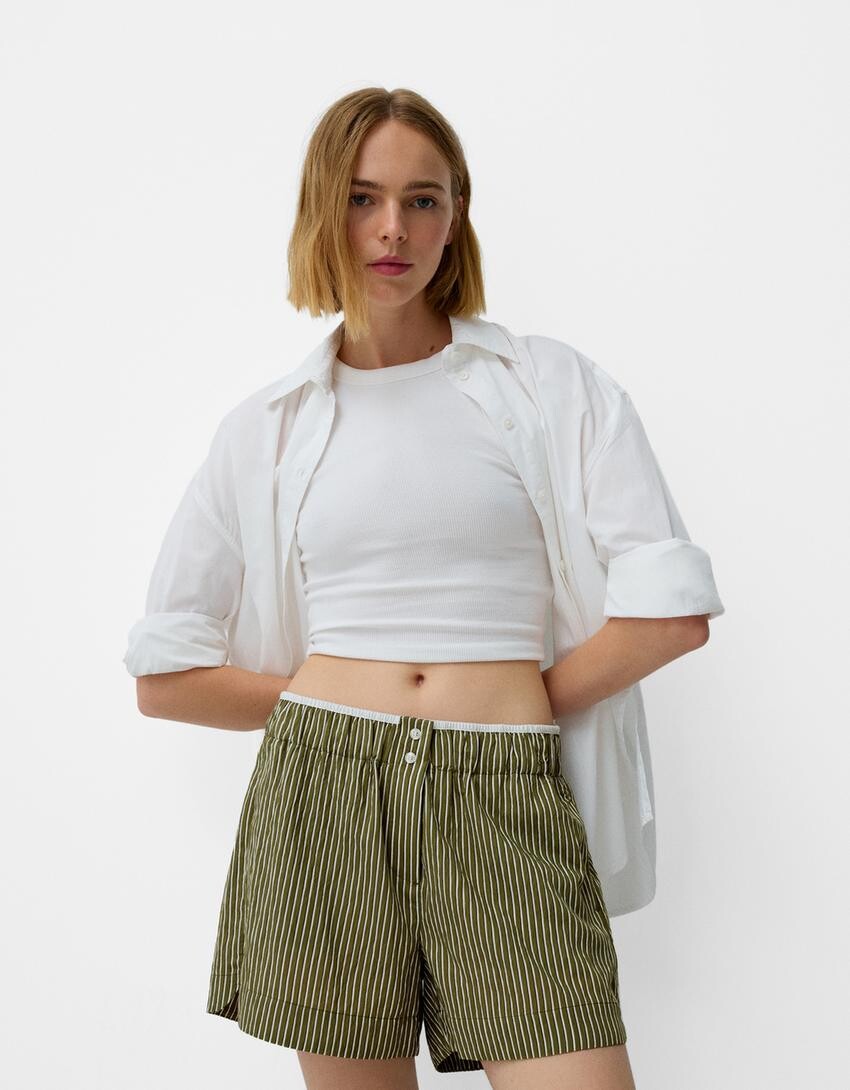 

Полосатые шорты-боксеры bermuda Bershka, хаки