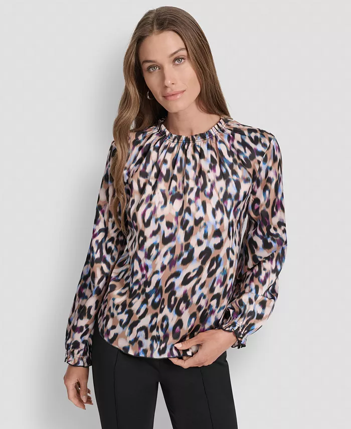 

Женская блузка с принтом и воланами по краю Dkny, коричневый