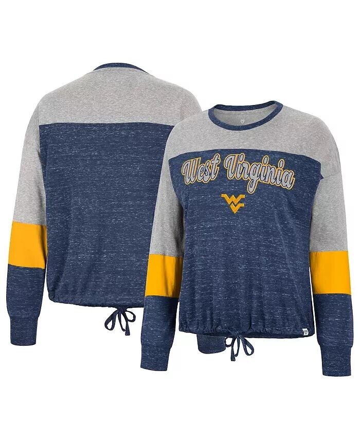 

Женская темно-синяя футболка West Virginia Mountaineers Joanna с длинными рукавами и завязкой спереди Colosseum