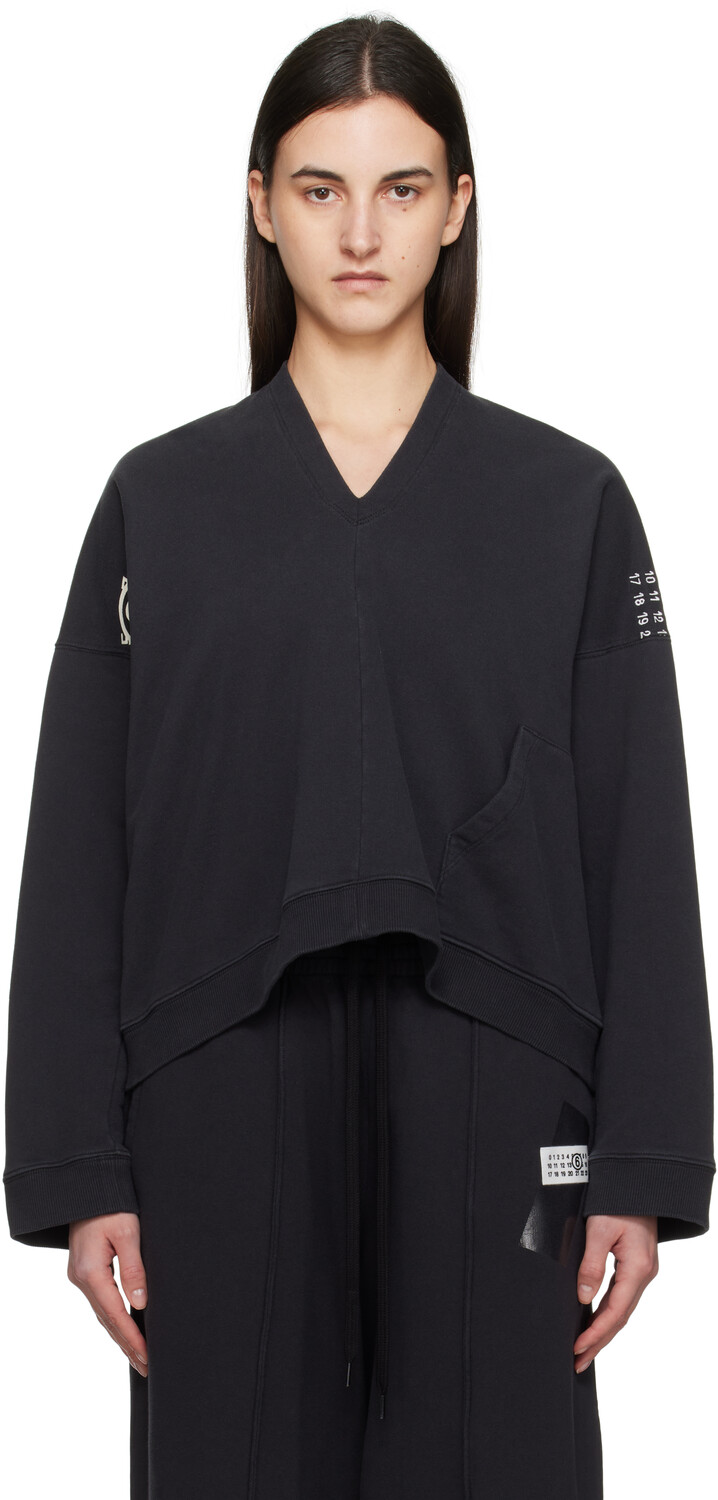 

Черная толстовка с логотипом и V-образным вырезом MM6 Maison Margiela