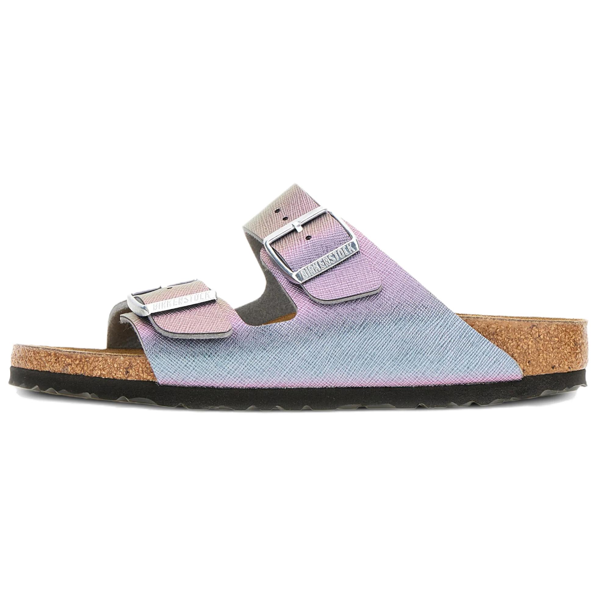 Birkenstock Женские тапочки-слайды Arizona Cork Sole, устойчивые к истиранию, градиентного фиолетового цвета, свободного кроя