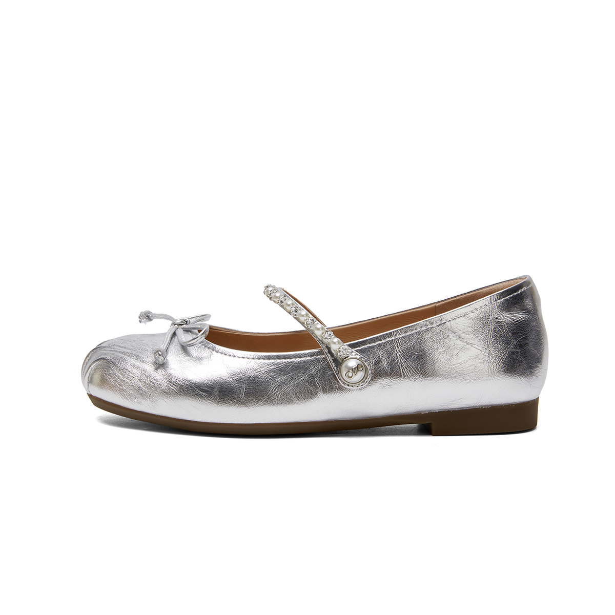 Туфли Мэри Джейн на плоской подошве 1,5 см женские PT'SON, Silver