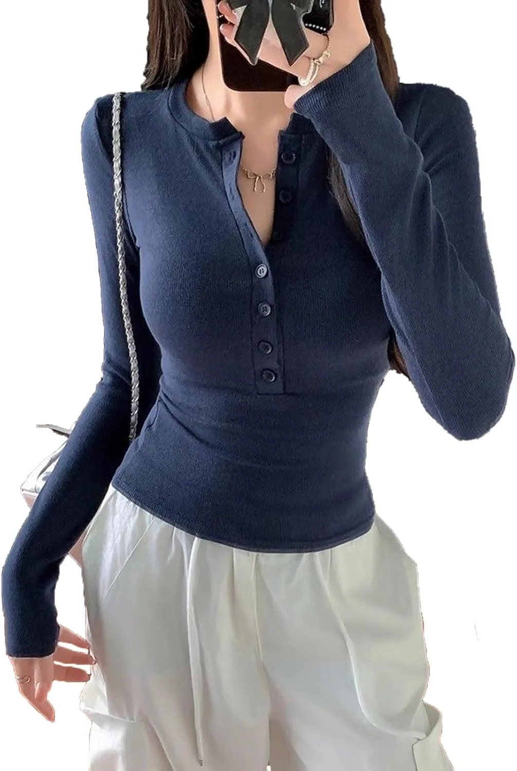 

Xiaojmake женская футболка с длинным рукавом и пуговицами V-образного выреза