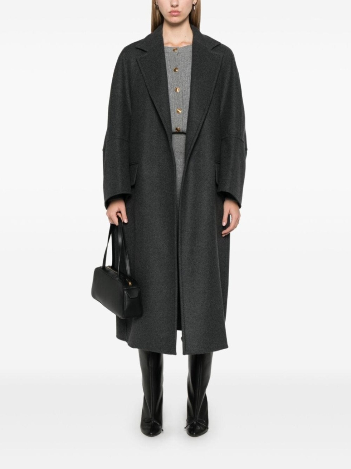 Max Mara пальто из смесовой вирджинской шерсти, серый — фото 2