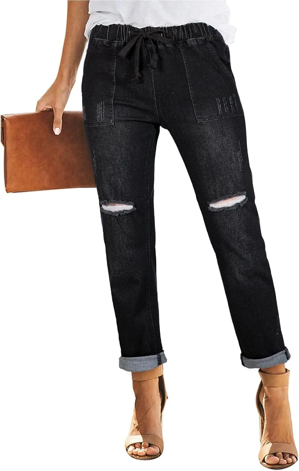 

Sidefeel женские джинсы-карго с высокой талией и завязками