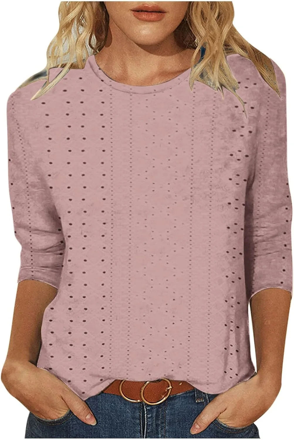 

Женский топ с рукавом 3/4 и вышивкой eyelet
