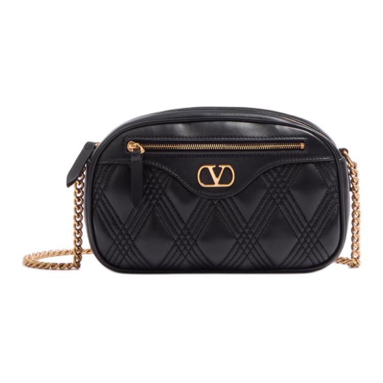 

Тисненая кожаная сумка через плечо из козьей кожи женская черная Valentino