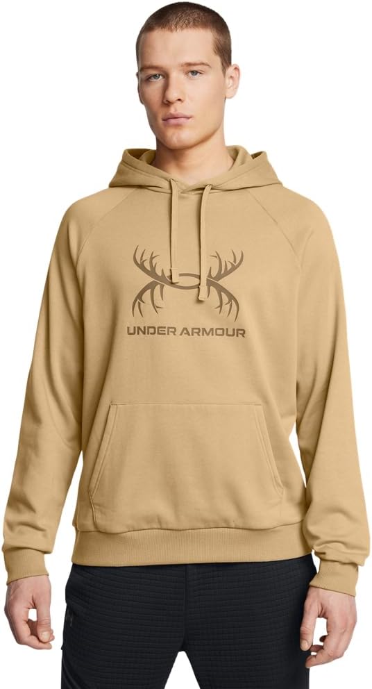 

Толстовка Under Armour Men's Rival Fleece Antler Wordmark с капюшоном | Мужская кофта из ультрамягкой хлопковой смеси | Спортивная худи, (263) Camel/Coyote