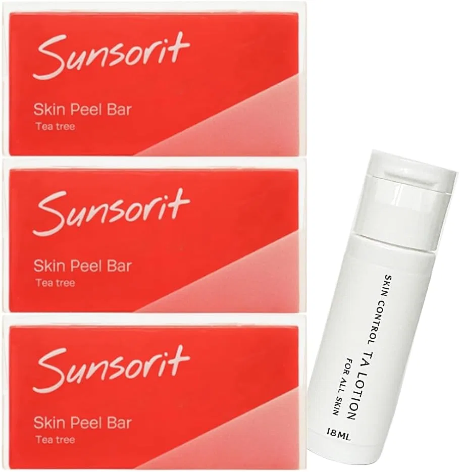 Скраб-мыло Skin Peel Bar Tea Tree, 135 г x 3 шт, с гликолевой кислотой и маслом чайного дерева, красный